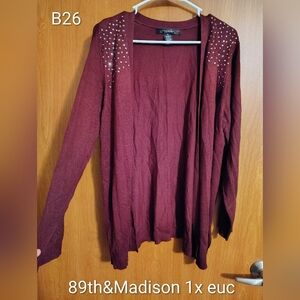 89th & Madison Burgundy Studded Open Cardigan